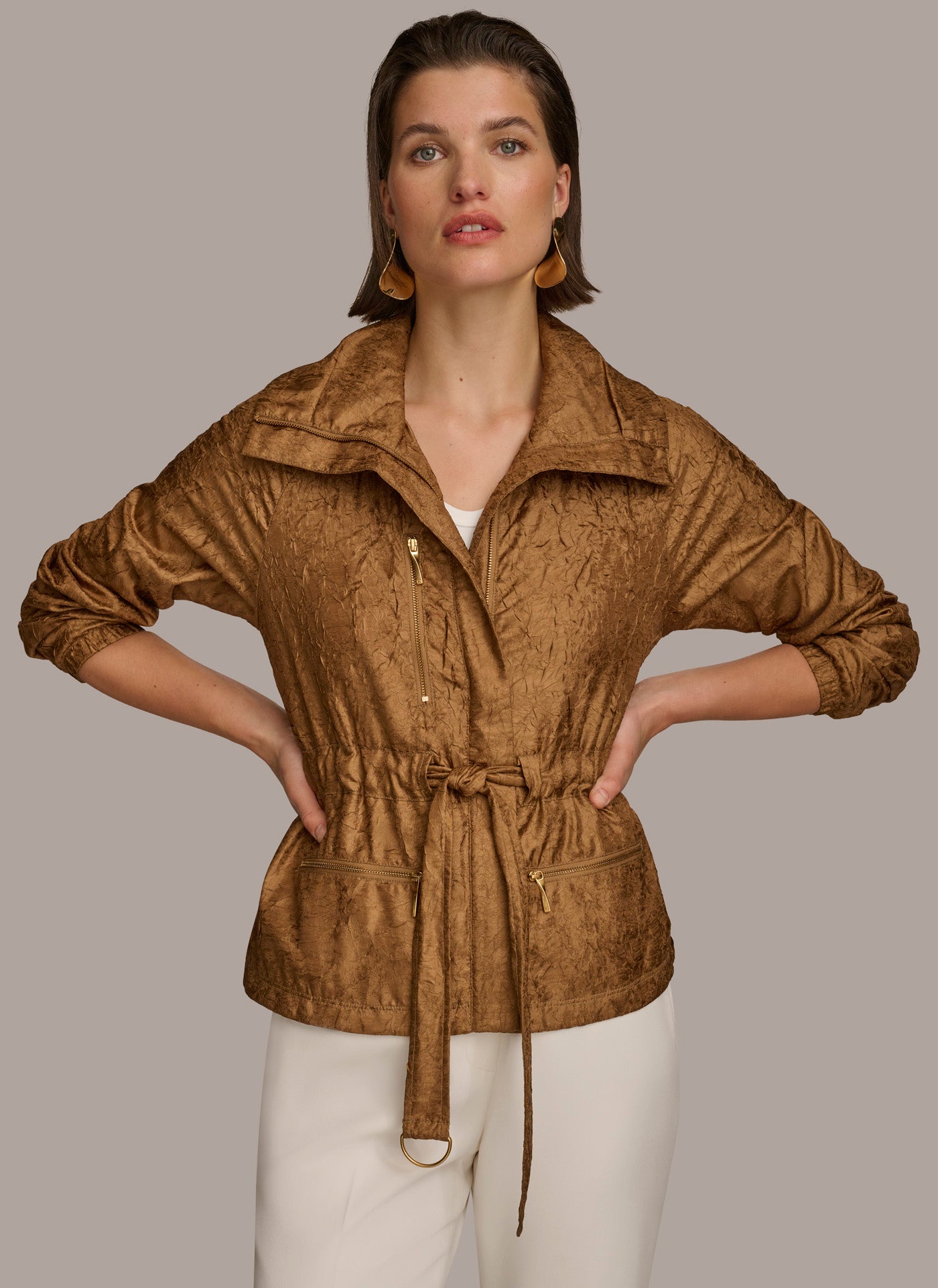 (image for) REFINED TEXTURE BELTED WRAP JACKET